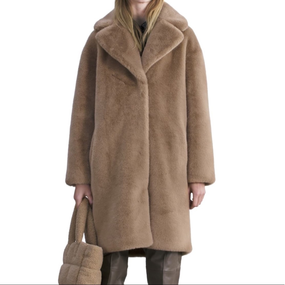 STAND STUDIO Camille Long Faux Fur Cocoon Coat - Picture 1 of 6